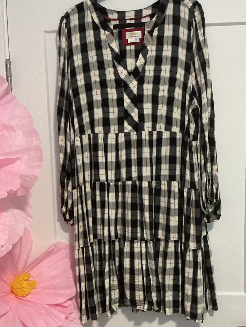Anthropologie Maeve Black White Plaid Tiered Dress or Tunic. Plus size 2X